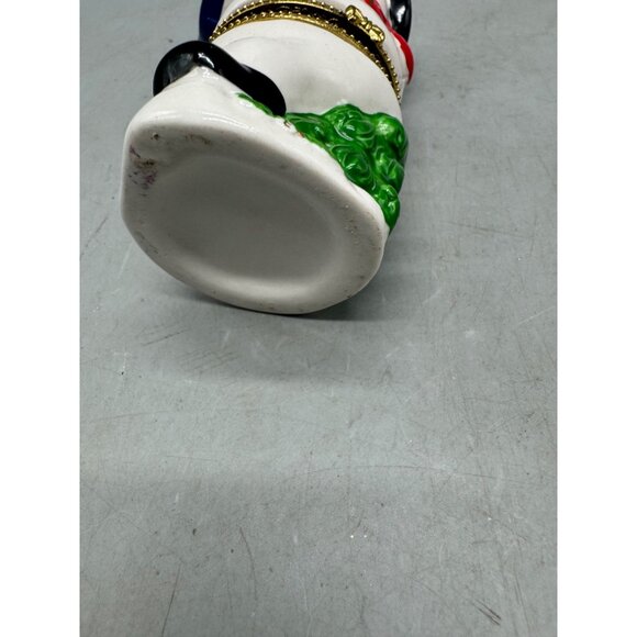 Vintage Christmas Snowman Trinket Box With Gift & Gold Accents Ceramic  READ - Picture 6 of 7